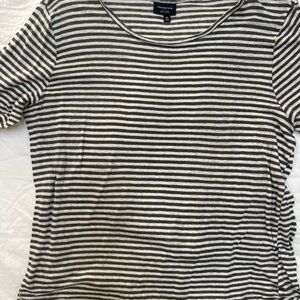 Who What Wear Olive and White Striped Linen Top